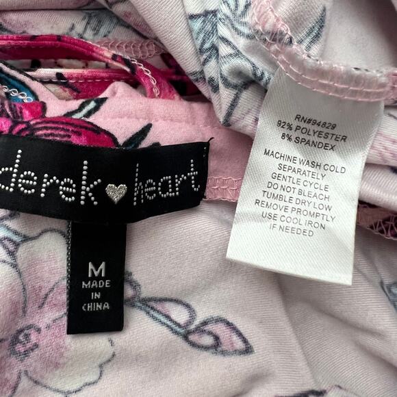 Derek Heart MEDIUM Pink Floral Peony Lily Short Sleeve Sheath Bodycon Mini Dress - Picture 6 of 6